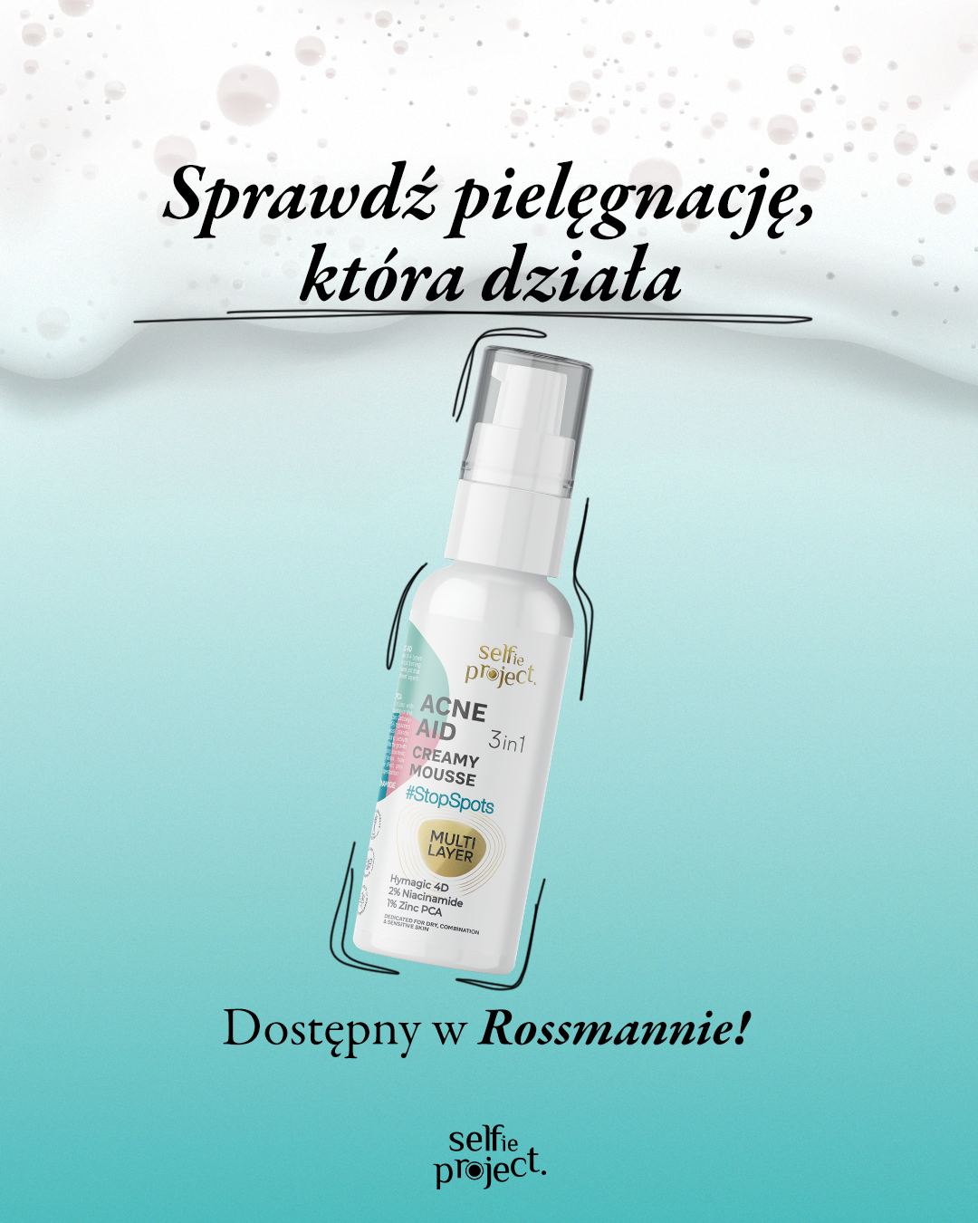 Selfie Project Acne Aid Cream Mousse 3in1 100 ml Hydrating & Clarifying Acne Treatment Foam