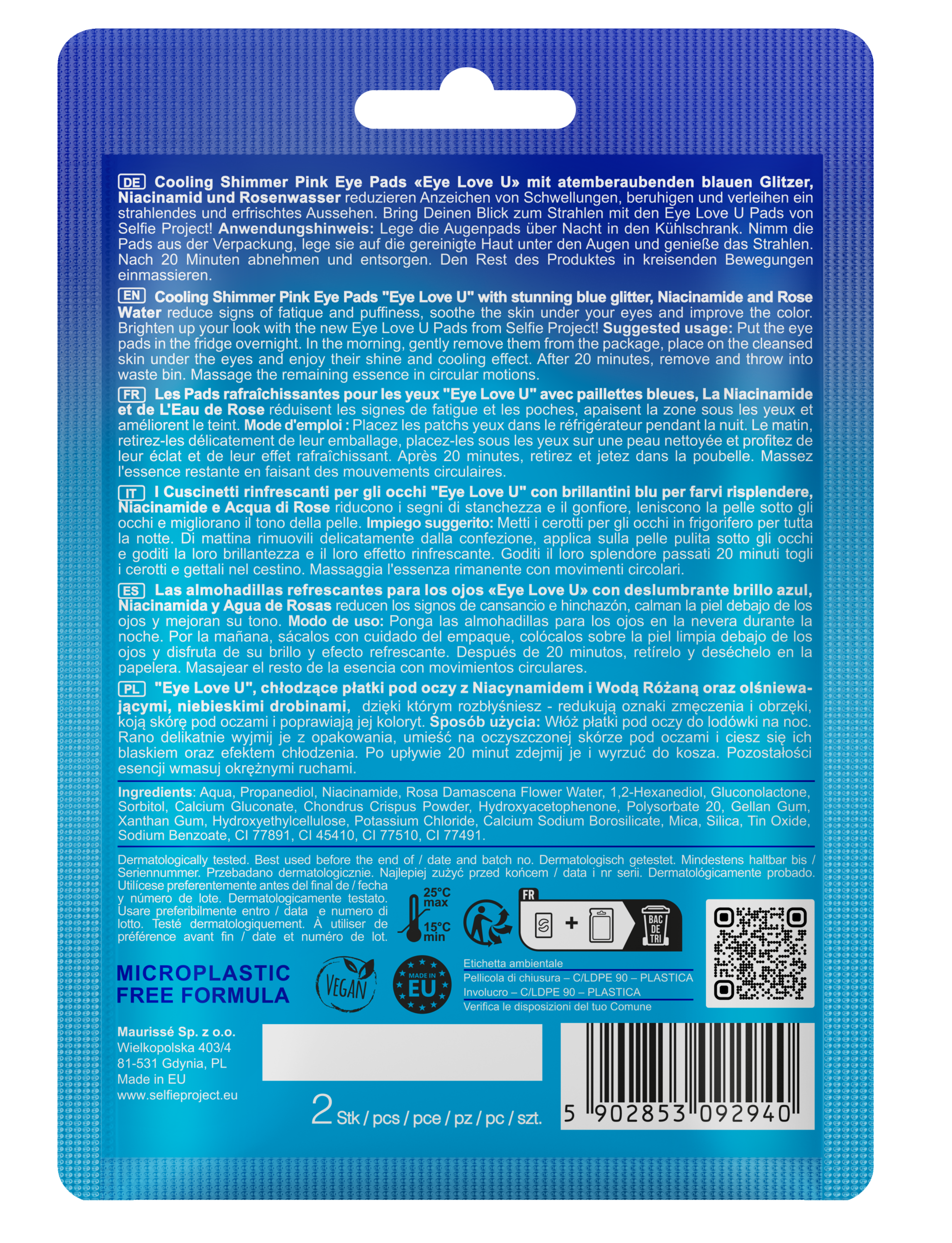 Selfie Project Eye Love U Cooling Shimmer Pink Eye Pads Under-Eye Hydrating & Depuffing Treatment