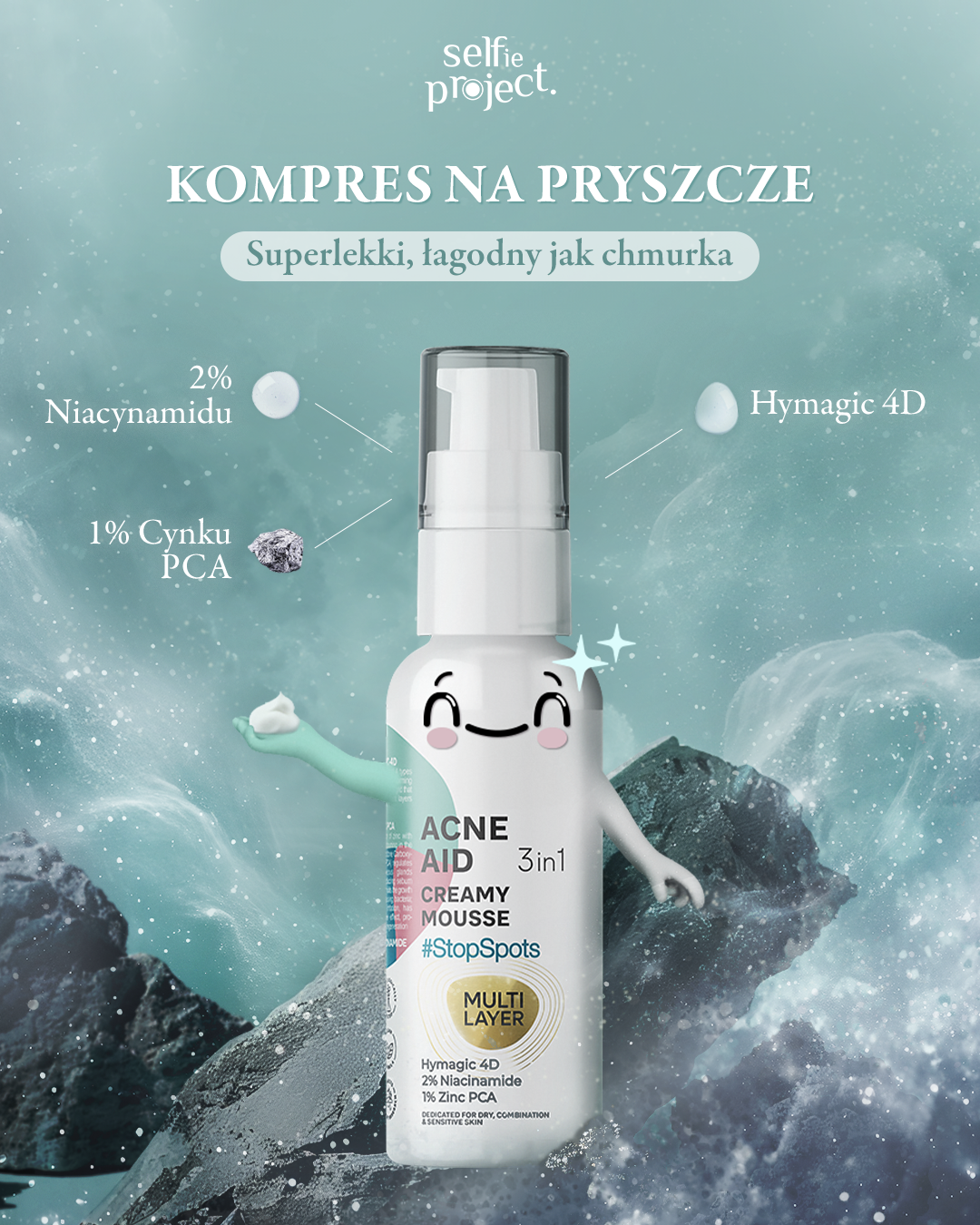 Selfie Project Acne Aid Cream Mousse 3in1 100 ml Hydrating & Clarifying Acne Treatment Foam